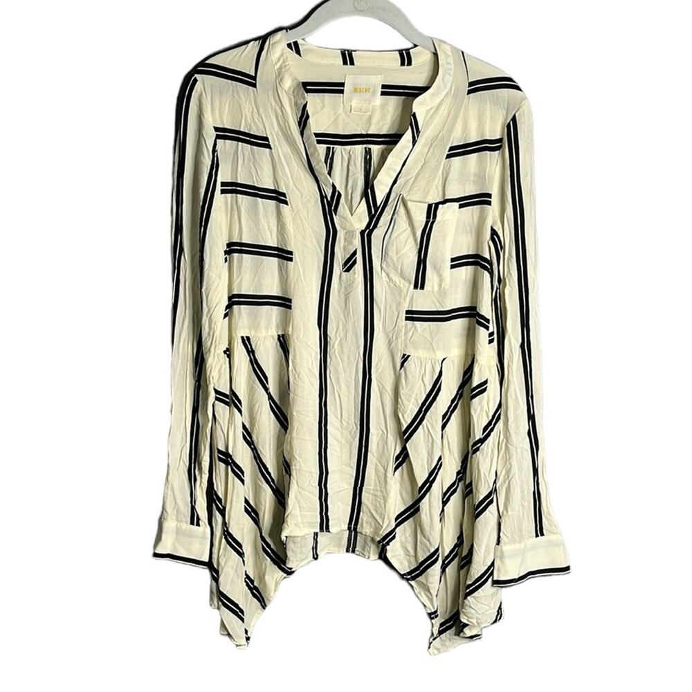 Maeve Black White Striped Long Sleeve Tunic 0
